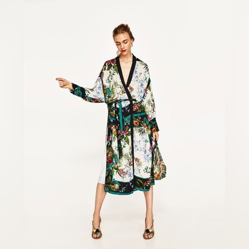 ZARA long floral printed kimono